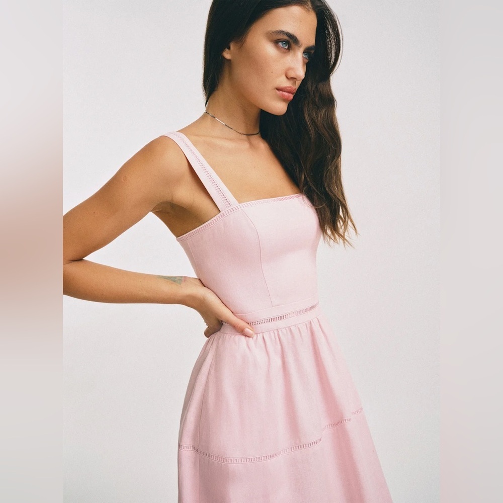 NEW Reformation Everett Linen Midi Dress Cherry Blossom Light Pink | US 2 UK 6 - Picture 12 of 14